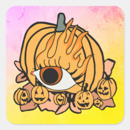 Der Retro Pumpkin-Flammenauge Quadratischer Aufkleber