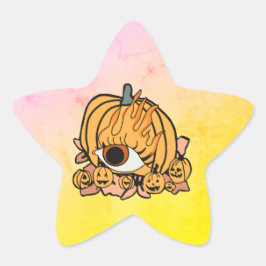 Der Retro Pumpkin-Flammenauge Stern-Aufkleber