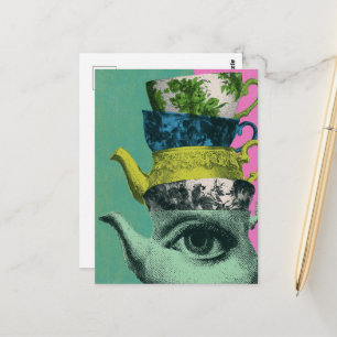 Der Retro-Teetassen-Teekessel-Stapel Postkarte