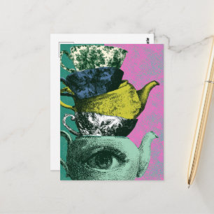 Der Retro-Teetassen-Teekessel-Stapel Postkarte