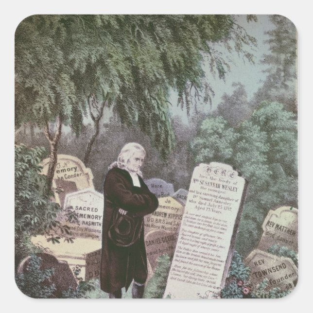 Der Rev. John Wesley besucht das Grab seiner Mutte Quadratischer Aufkleber (Vorderseite)