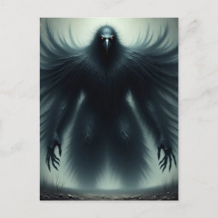 Der riesige schwarze Vogel mit menschlichen Armen Postkarte