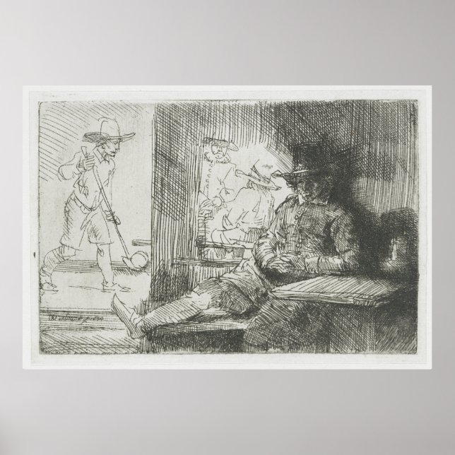 Der Ringball-Spieler - Rembrandt Etching Golf Prin Poster (Vorne)