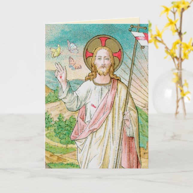Der Risen Christus mit Schmetterlingen Ostern Karte (Gelbe Blume)