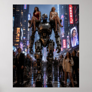 Der Roboter, der durch die Stadt geht Poster