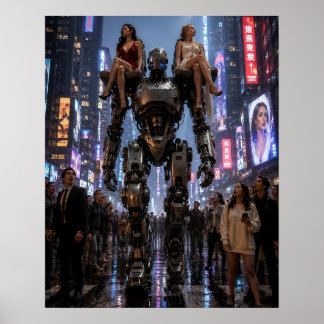 Der Roboter, der durch die Stadt geht Poster