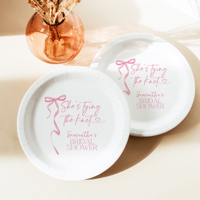 Der rosa Bow verbindet das Brautparty des Knotens Pappteller (Von Creator hochgeladen)