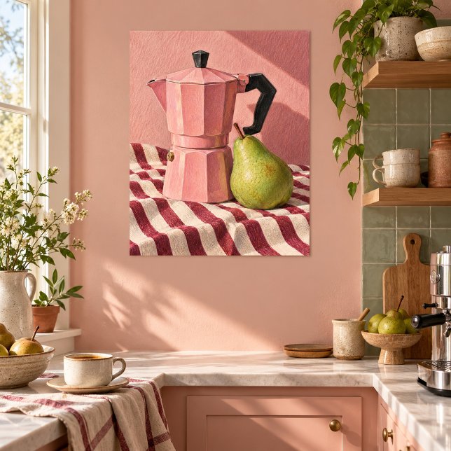 Der rosa Espresso-Topf-Kunst-Druck Poster (Unframed paper art print. All texture effects are printed. Room styling props are not included.)