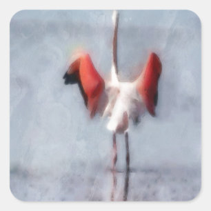 Der rosa Flamingo in der Wasserfarbe Quadratischer Aufkleber
