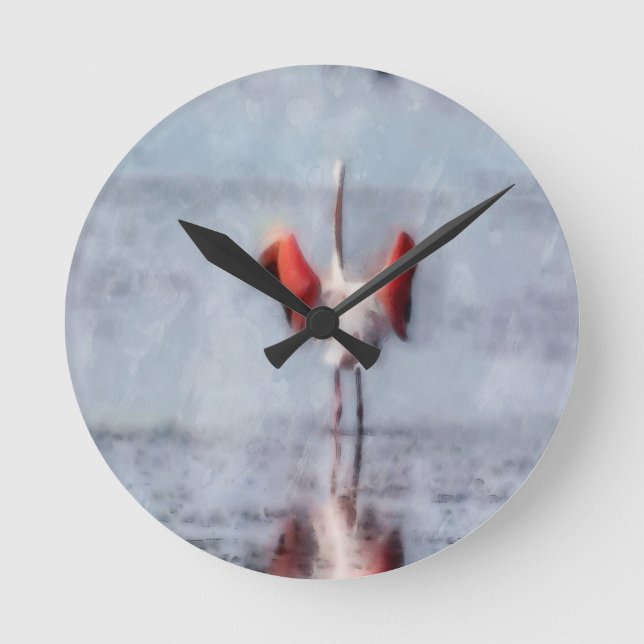 Der rosa Flamingo in der Wasserfarbe Runde Wanduhr (Vorderseite)