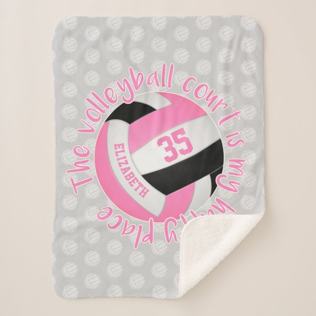 Der rosa schwarze Volleyballplatz ist mein glückli Sherpadecke (Vorderseite)