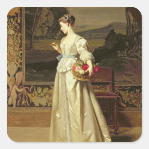 Der Rose-Korb (Öl auf Tafel) Quadratischer Aufkleber