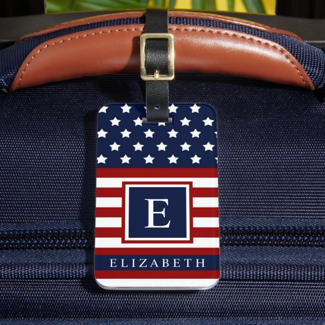 Der rot-blaue Farbblock der US-amerikanischen Flag Gepäckanhänger (Vorderseite Insitu 2)