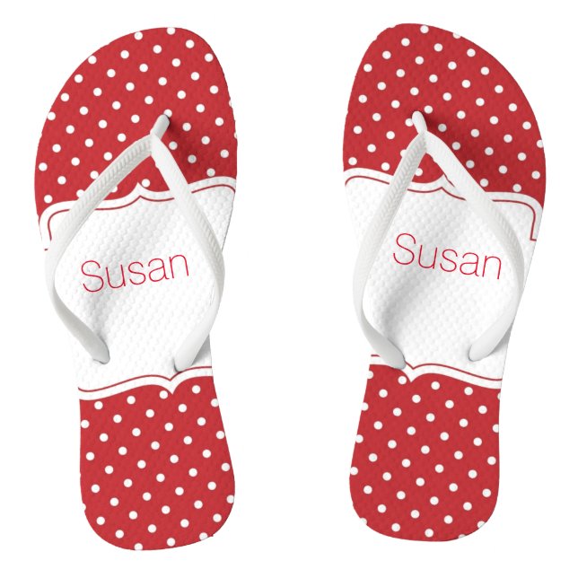 Der rote und weiße personalisierte Polka-Punkt Flip Flops (Fußbett)