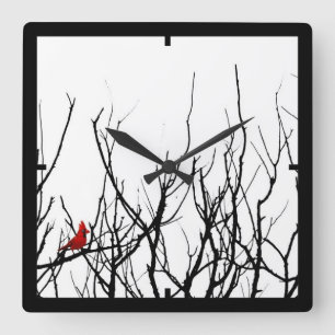 Der Rote Vogel von Leslie-Paprikaschoten Quadratische Wanduhr