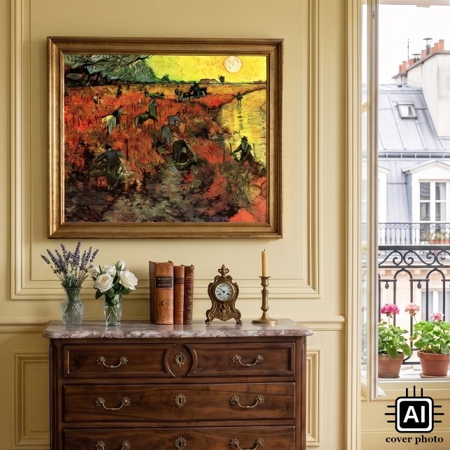 Der Rote Weinberg von Vincent van Gogh Poster (The Red Vineyard by Vincent van Gogh is a vintage fine art post impressionism landscape painting.)