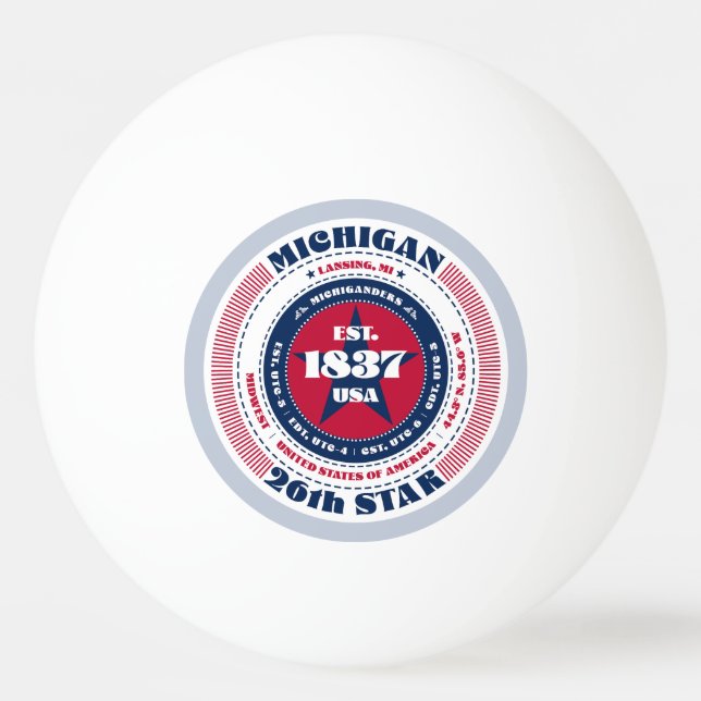 Der rote, weiße und blaue Michigan-Kreis Tischtennisball (Vorderseite)