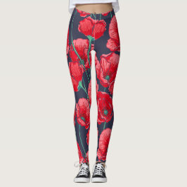 Der roten handgemaltes Muster Mohnblumen-Blumen Leggings
