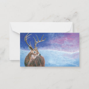 Der Rothirsch Cervus elaphus in Winterlandschaft   Mitteilungskarte