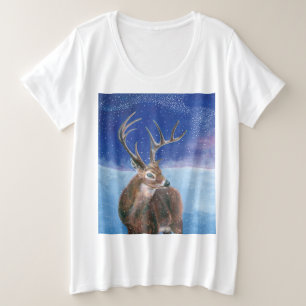 Der Rothirsch Cervus elaphus und Winterlandschaft Große Größe T-Shirt