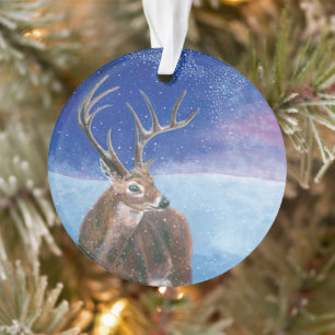 Der Rothirsch Cervus elaphus und Winterlandschaft  Ornament