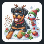 Der Rottiche-Rentier-Rekrut des Weihnachtsmanns! Quadratischer Aufkleber<br><div class="desc">Grüß den fröhlichsten Weihnachtsjungen herum! Dieser bezaubernde Rottweiler ist bereit, den Schlitten des Weihnachtsmannes mit seinen verspielten Rentierspantlern zu führen. Mit einem großen, glänzenden Lächeln und einem Blick voller Urlaubsmagie, ist dieser furry Freund eine perfekte Mischung aus niedlich und albern! Kinder werden sich diese liebliche Liebe vorstellen, die sich in...</div>