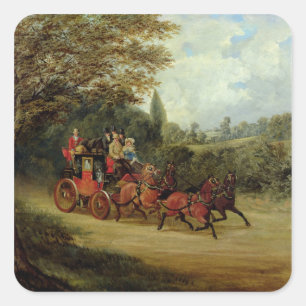 Der Royal Mail Coach mit Passagieren (Öl auf Canva Quadratischer Aufkleber