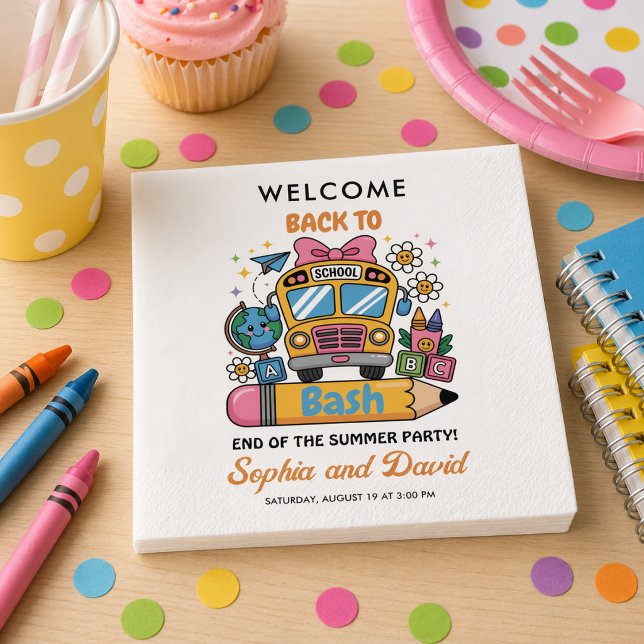 Der Rücken Bash der Schule! Editable End of Summer Serviette (School’s Back Bash! Editable End of Summer Party Napkins)
