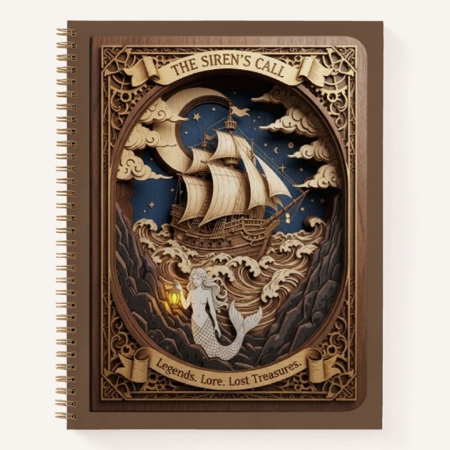 Der Ruf der Sirene Nautilische Meerjungfrau Holz g Notizbuch (Vorderseite)