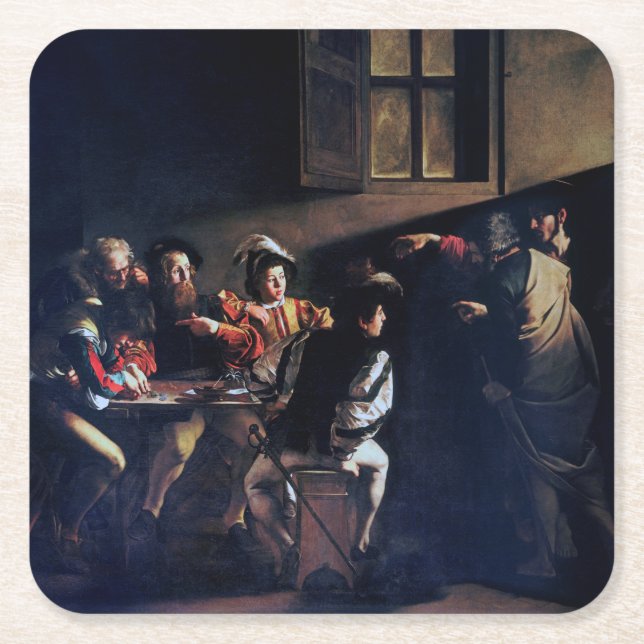 Der Ruf des heiligen Matthew, Caravaggio Rechteckiger Pappuntersetzer (Vorderseite)