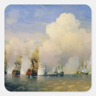 Der russisch-schwedische Seekrieg in der Nähe von  Quadratischer Aufkleber