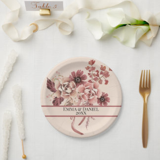 Der rustikale Herbst blüht leicht beige Wasserfarb Pappteller