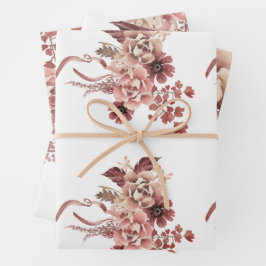 Der rustikale Herbst blüht Weißes Hintergrund Wass Geschenkpapier Set