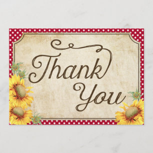 Der rustikale Land-Sonnenblume-Gingham-Karo danken Dankeskarte