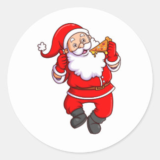 der santa claus isst sehr köstliche pizza und runder aufkleber