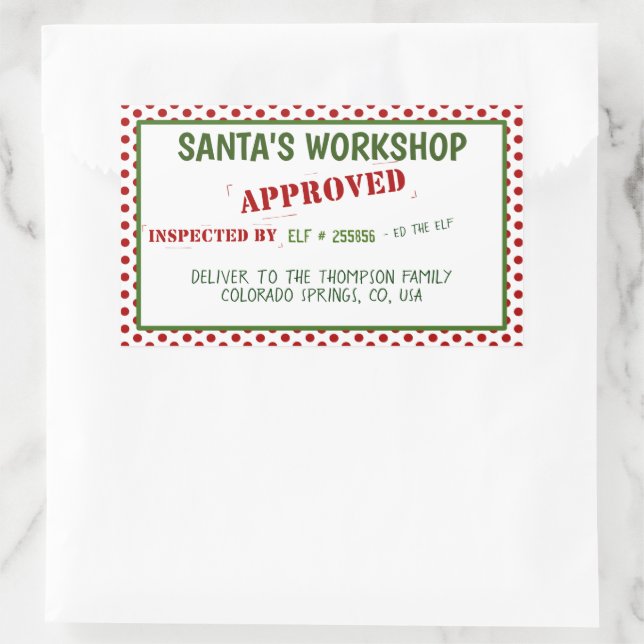Der Santa-Workshop hat die Geschenkmarke überprüft Rechteckiger Aufkleber (Tasche)