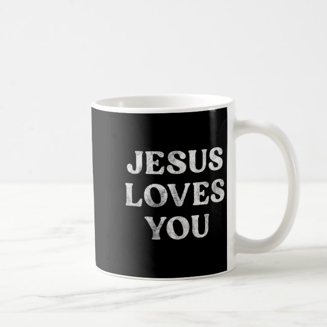 Der Satz Jesus liebt dich auf einem Premium-Tri-Bl Kaffeetasse (Rechts)