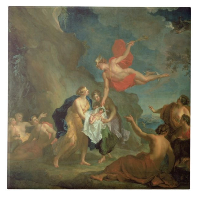 Der SäuglingBacchus geliefert durch Mercury an das Fliese (Vorderseite)