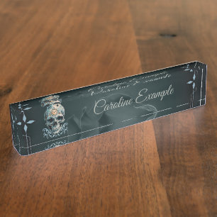 Der Schädel der Zeit: römische Zahlen Namensplakette