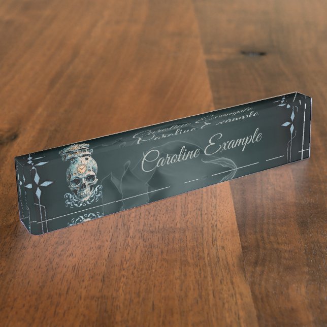 Der Schädel der Zeit: römische Zahlen Namensplakette (Seite)