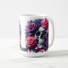 Der Schädel ist umgeben von lebendigen Rose Kaffeetasse
