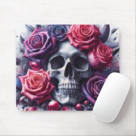 Der Schädel ist umgeben von lebendigen Rose Mousepad