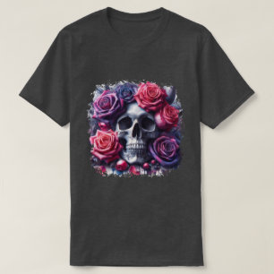 Der Schädel ist umgeben von lebendigen Rose T-Shirt
