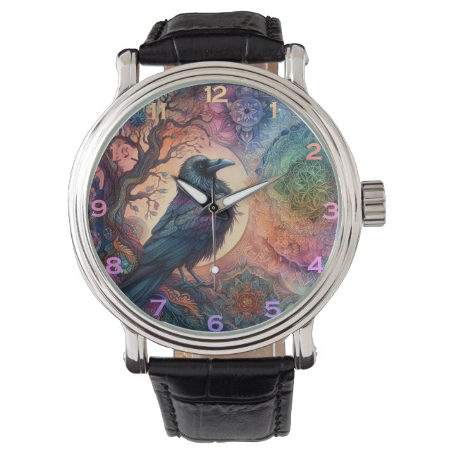 Der Schädelbaum des Lebens Mandala Pagan Armbanduhr (Vorderseite)