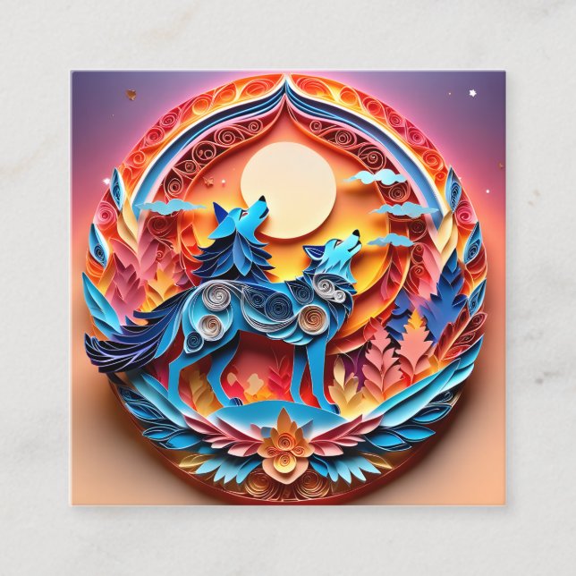 Der Schamane und ihr Wolf werden in diesem 3D-Mo g Quadratische Visitenkarte (Vorderseite)