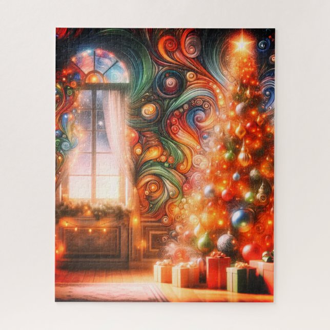 Der schimmernde Retro-Weihnachtsbaum mit groovy St Puzzle (Vertikal)