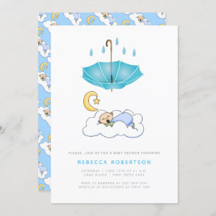 Der schlafende Baby Dusche blauer Schirm Einladung
