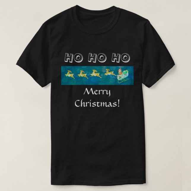 Der Schlitten des Weihnachtsmanns auf schwarz T-Shirt (Design vorne)