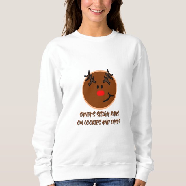 Der Schlitten des Weihnachtsmanns läuft auf Cookie Sweatshirt (Vorderseite)