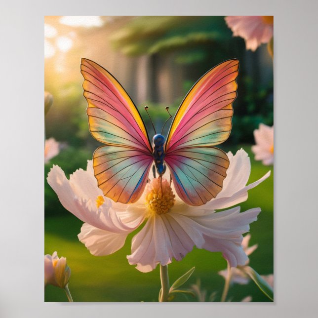 Der Schmetterling auf der Blume Poster (Vorne)